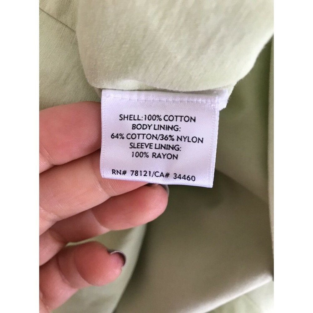 EILEEN FISHER Light Green Cotton Long Trench Coat - Picture 8 of 8